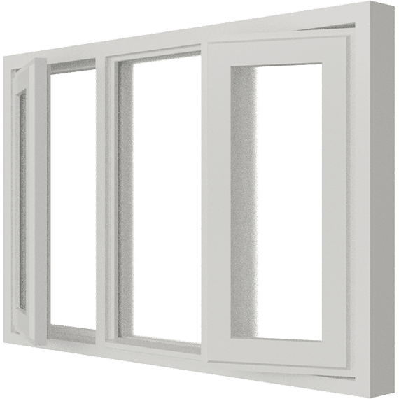 2 draairamen en vast glas